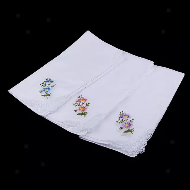 12x Vintage Women  Cotton Handkerchief Embroidery Lace Hanky Hankies