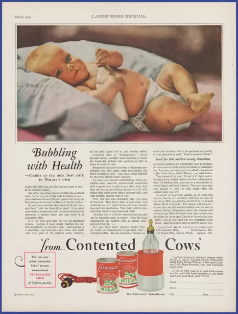 Vintage 1929 CARNATION Milk Baby Art Décor 20's Print Ad