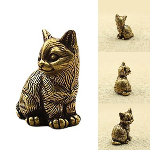 Pattern Home Office Decor Brass Metal Statue Animal Figurines Mini Cat Statue