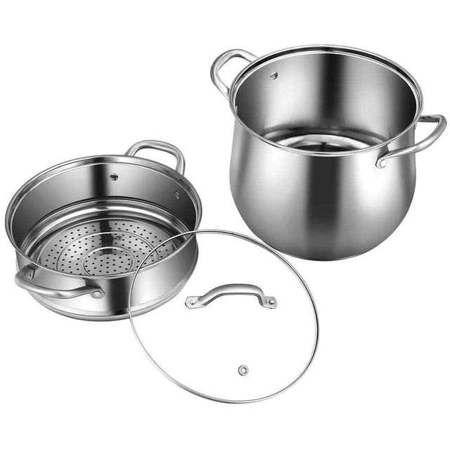 ANGELES HOME Stock Pot 4,2-qt Acero Inoxidable con 2 qt Vapor Inserto Plateado + Tapa