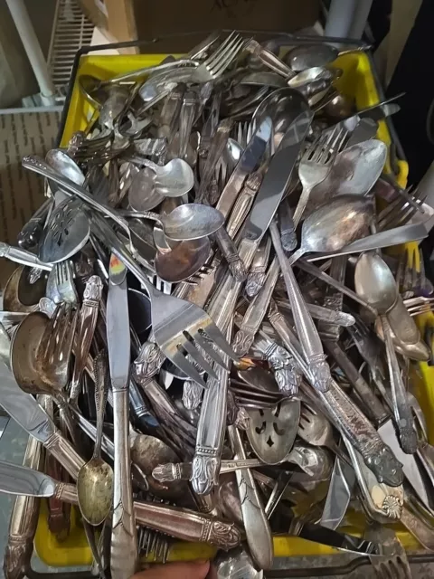 250 Pc Random Mixed  Silverplated Knives Forks Spoons  Lot