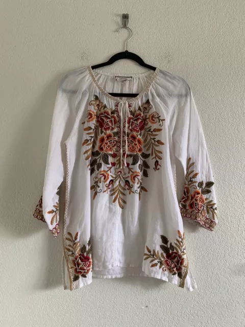 Johnny Was Workshop Charlotte Peasant Blouse Women’s Size S Embroidered ￼