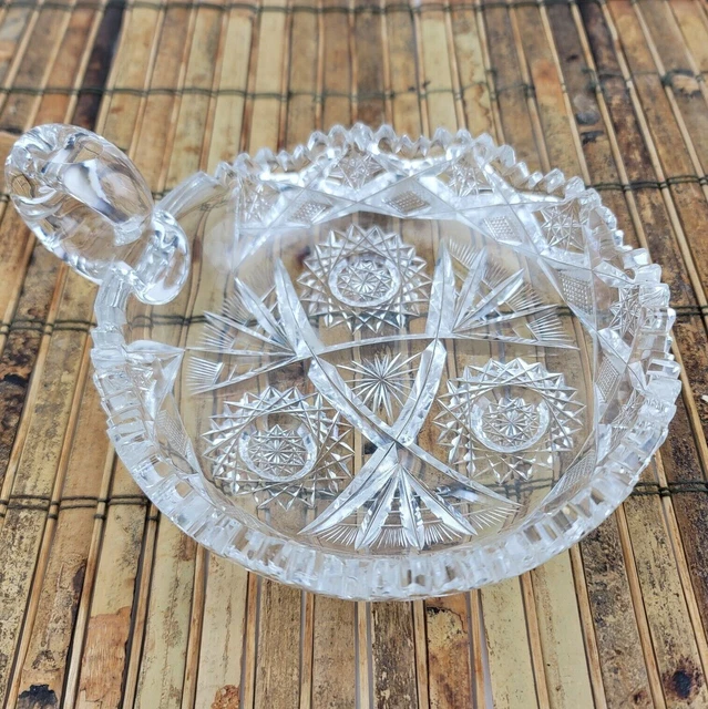 VTG ABP Antique American Brilliance Cut Glass Crystal w/ Handle Serving Dish 6"