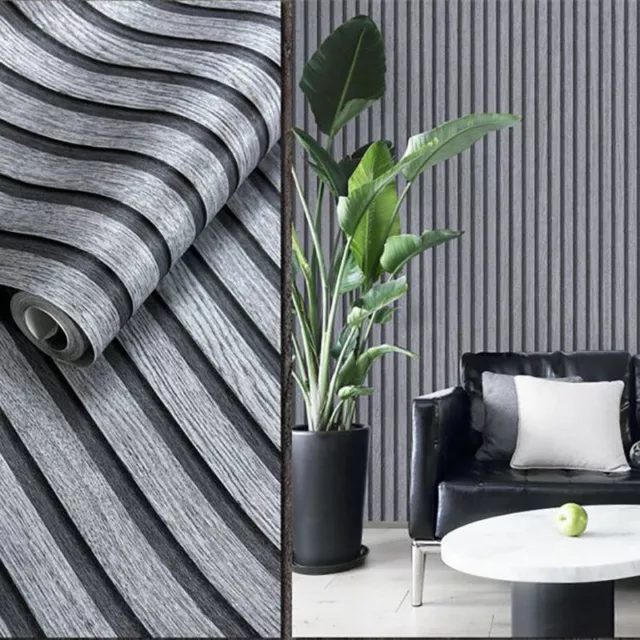 Wooden Slats Panelling Wallpaper 3D Effect Wood Panel Faux Stripes.Feature Decor