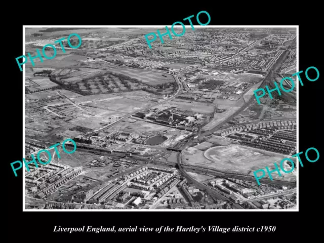 Old Postcard Size Photo Liverpool England Aerial View Of Hartleys Village 1950