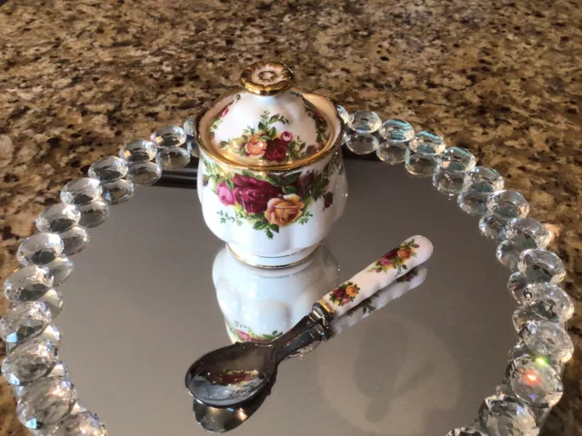 Royal Albert Old Country Roses Marmalade / Jam Jar With Spoon Made In England