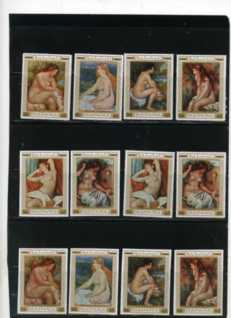 Manama 1970 Paintings By Renoir 2 Sets Of 6 Stamps Perf. & Imperf. Mnh