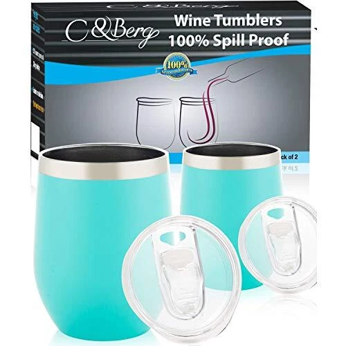 12 oz 2 Teal Stainless Steel Wine Tumbler - Double Wall Vacuum Insulated Unbr...