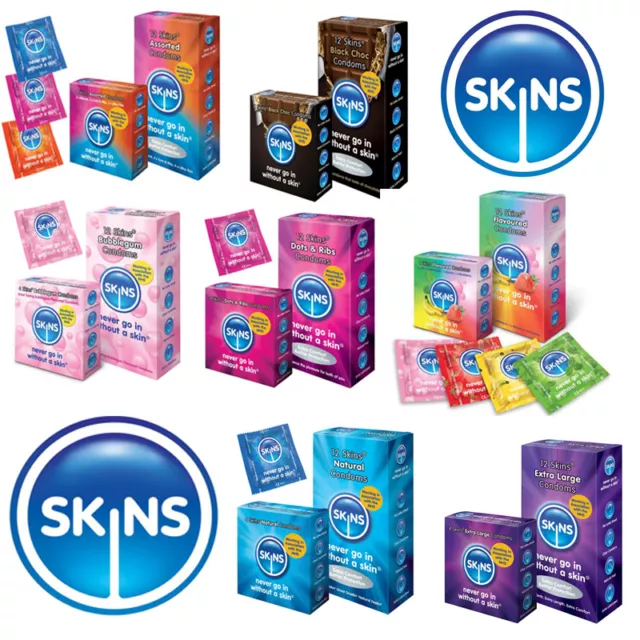 Skins Condones con Sabor , Acanalado, Extra Fino , - Rápido Discreto P&p