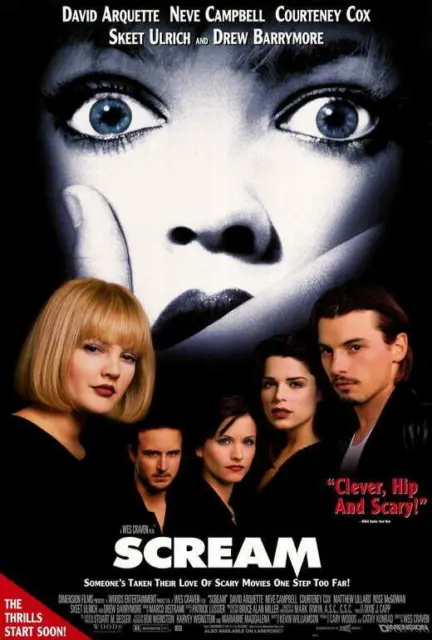 SCREAM Movie POSTER 27 x 40 Drew Barrymore, Neve Campbell, A