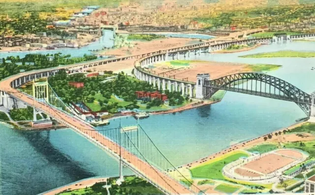 Airplane View Postcard of the Triborough and Hell Gate Bridges New York  L2