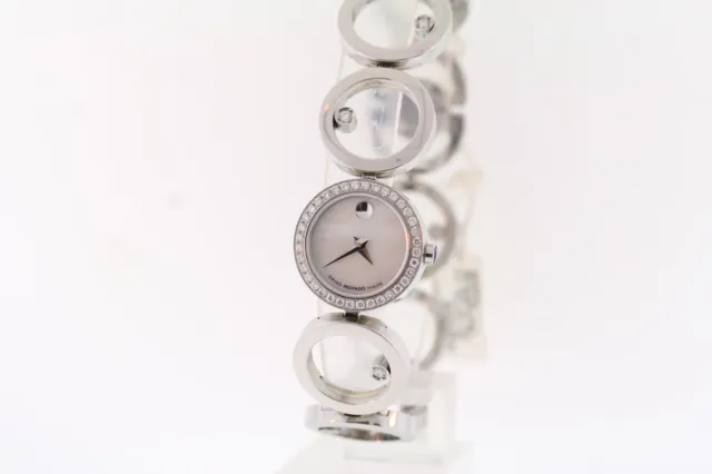 Ladies Movado 0605816 ONO Diamond Accented Stainless Steel MOP Dial Watch