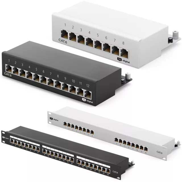 Cat 6 Cat.6 Patchpanel 8/12/16/24-Port RJ45 geschirmt Desktop Aufputz 1 GB LAN