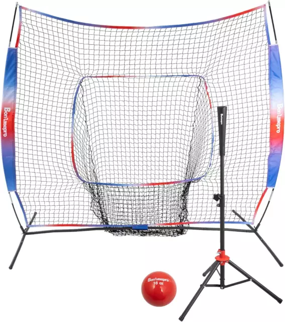 BONLAMEPRO 7' x 7' Baseball Softball Practice Net Portable Hitting Pitching Net