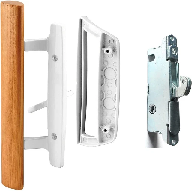 Sliding Glass Door Handle Set Oak Wood Interior Handle and Exterior Pull White D