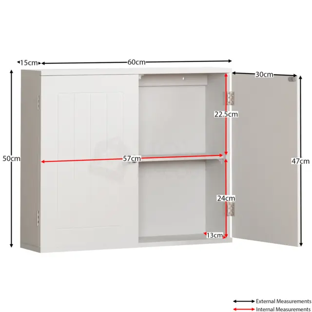 Bathroom Wall Cabinet Double Door Storage Cupboard Wooden White By Home Discount 2
