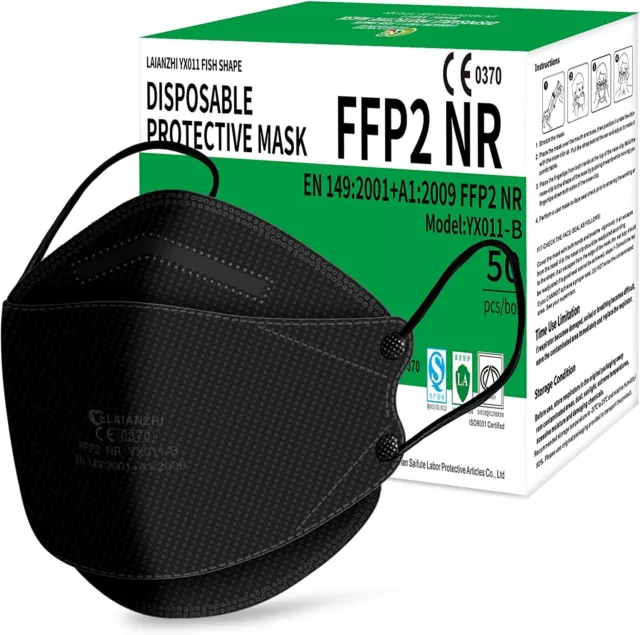 LAIANZHI 50 Pack FFP2 Disposable Respirator Face Mask Individually Wrapped Black