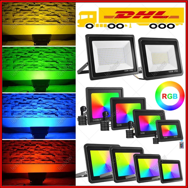 10W-200W RGB LED Fluter Außen Strahler Flutlicht mit Stecker Scheinwerfer Garten
