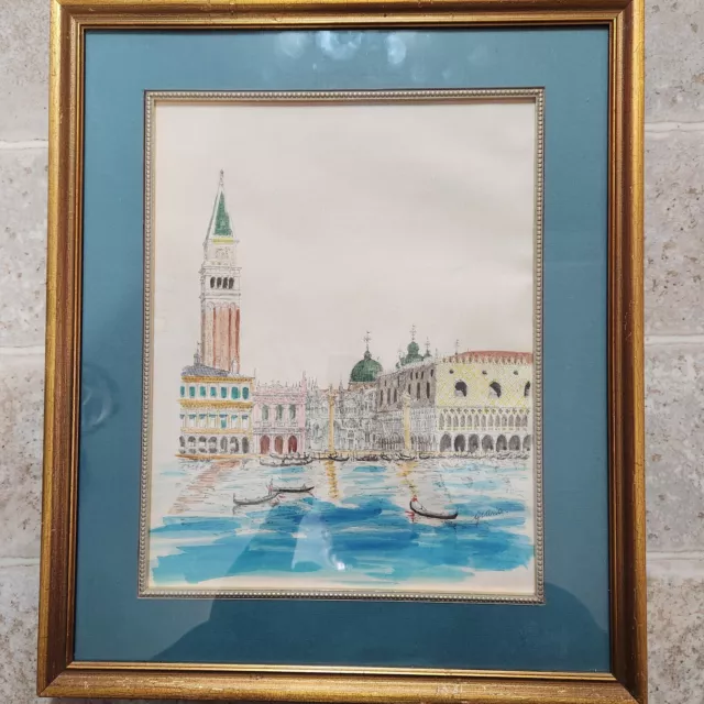 Antique Signed Watercolor  of St Mark's  Square Venice Italy 16"x19"
