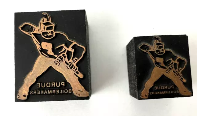 Lot of 2 Vintage Printing Letterpress Blocks Purdue Boilermakers Football Player