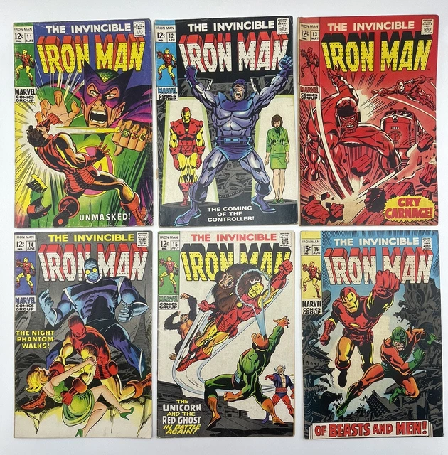 Invincible Iron Man Lot 6, Marvel 1968 Silver Age Issues 11, 12, 13, 14, 15, 16