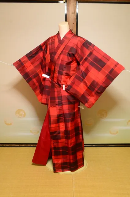 Japanese vintage Silk Kimono Komon Women Robe 149cm /1095