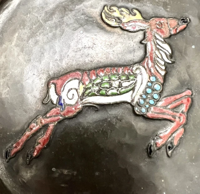 Mid 19th Century German handmade plaque with enamelled deer figure 3