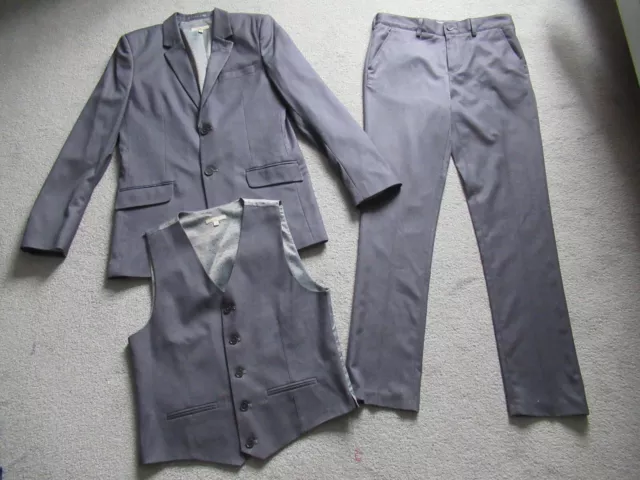 John Lewis Boys Grey 3 Piece Suit Age 12-13 Years Jacket Trousers Waistcoat