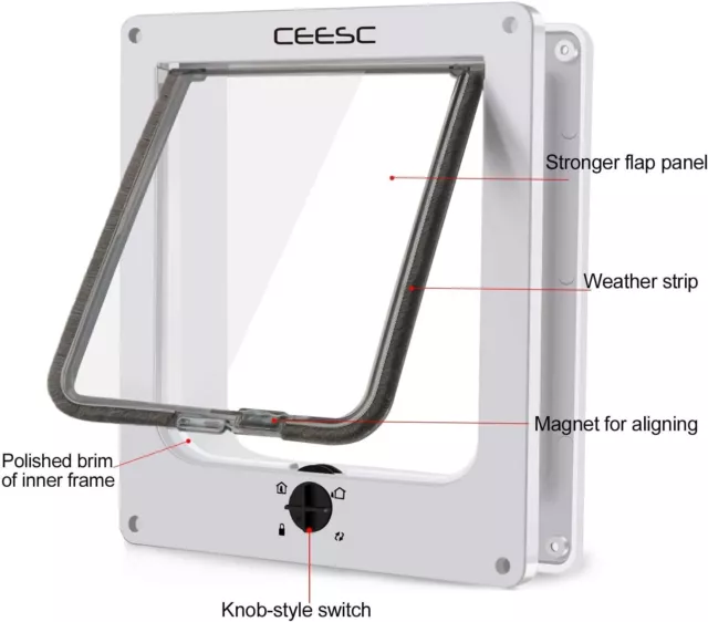 CEESC Gattaiola per Gatti, Porta per Gatti con Chiusura a 4 Vie