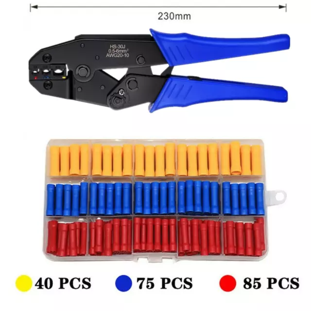 200X Cable Wire Electrical Terminals Kit Set Ratchet Crimper Plier Crimping Tool