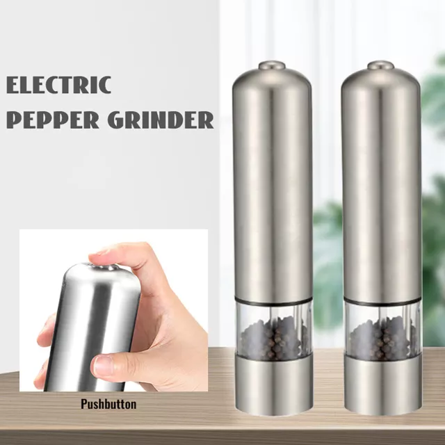 Electric Salt and Pepper Grinder Set Mill Shakers Adjustable Stainless Steel