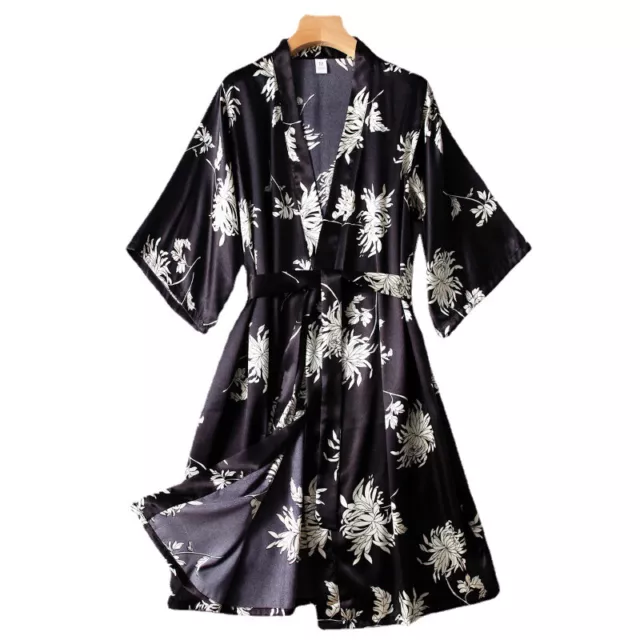 Lady Satin Silky Floral Kimono Yukata Bathrobe Nightwear Bridesmaid Dressing