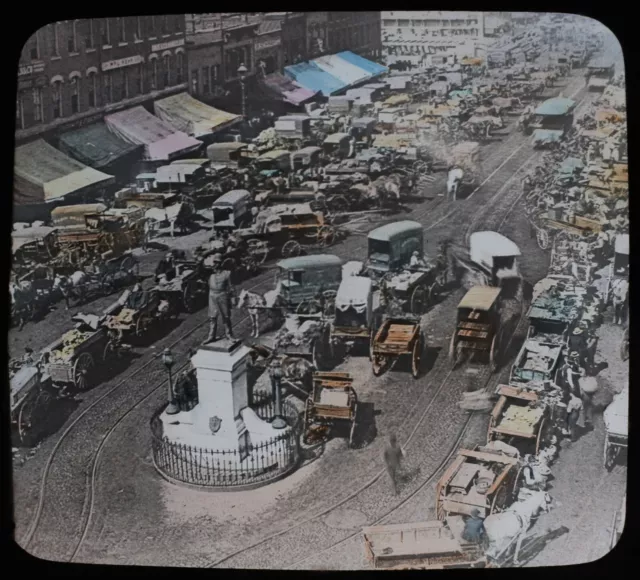 ANTIQUE Magic Lantern Slide CHICAGO HAYMARKET SQUARE C1893 VICTORIAN PHOTO USA