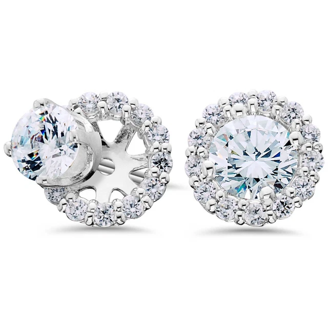 Women's 3/4ct Diamond Studs & Earring Halo Jackets Solid 14k White Gold