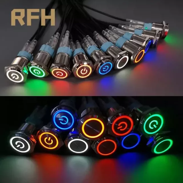 LED PUSH BUTTON Switch Power Button Stainless Steel DIY 12V to 220V UK ...