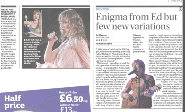 Ed Sheeran Autumn Variations Live Concert Review  New Album UK Article Clippings 3