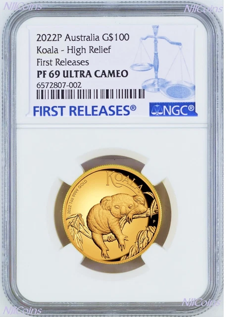 2022 Australian Koala 1oz Gold Proof High Relief $100 COIN NGC PF69 FR Blue LB 2022 Australian Koala 1oz Gold Proof High Relief $100 COIN NGC PF69 FR Blue LB