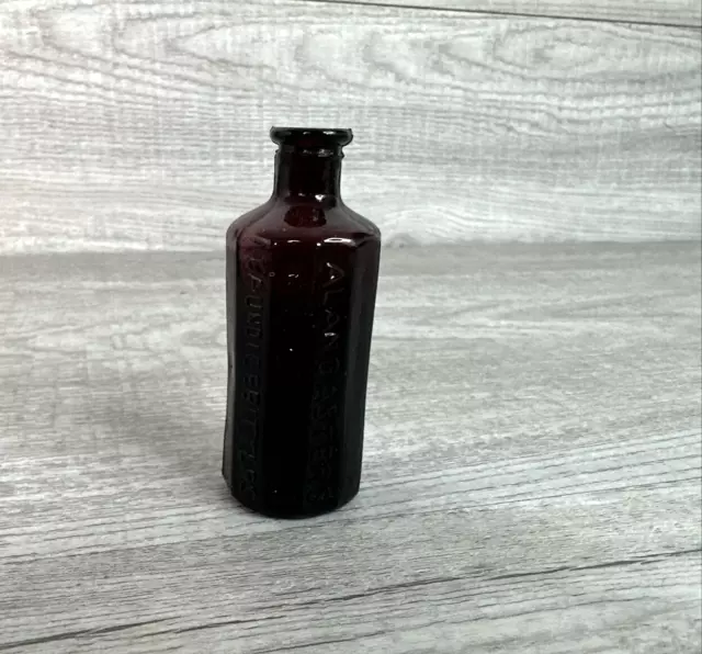 Vintage Glass Bottle A Lancaster's Jaundice Bitters 1852 Purple/ Amethyst 3in