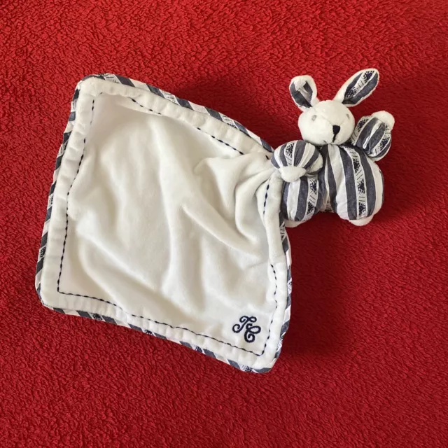 🇫🇷Doudou Mouchoir Lapin Tartine Et Chocolat Blanc Bleu Raye  Neuf