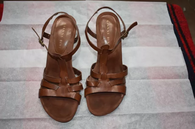 GIANNI BINI Womens Sz 9M Tan Leather Strappy Sandals Heels