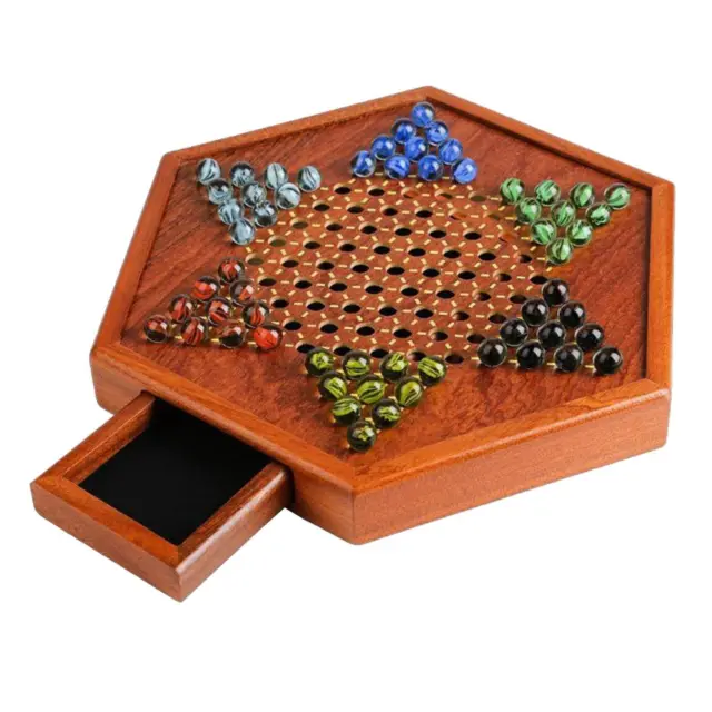 Dolity Classic Wooden Board Game Chinese Checkers Fine Glass Pieces Kids Adults