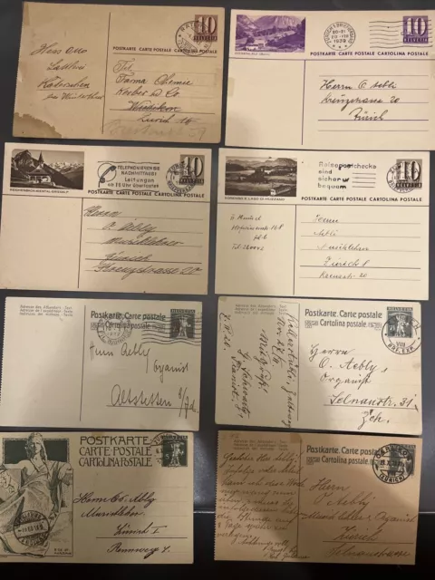 Schweiz Ganzsachen Postkarte Lot - Diverse Frankaturen & Stempel - 8 Stück - A21