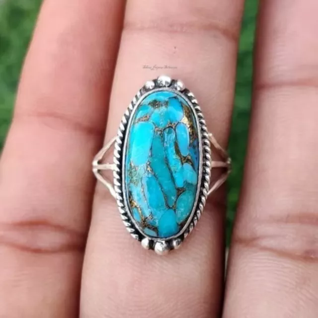 Sterling 925 Silver With Turquoise Oval Shaped Stone Handmade Women Ring 3