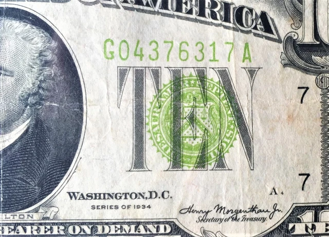 $10 1934 LGS LIME ((LIGHT GREEN SEAL)) Federal Reserve 