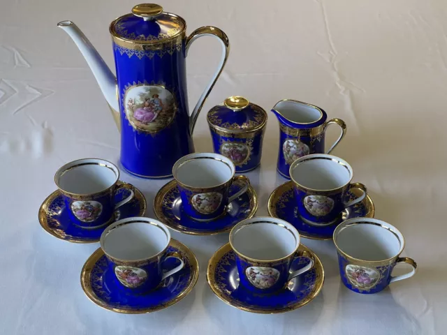 Vintage Mitterteich Bavaria Germany Blue & Gold Porcelain Tea Set Demitasse Set 2