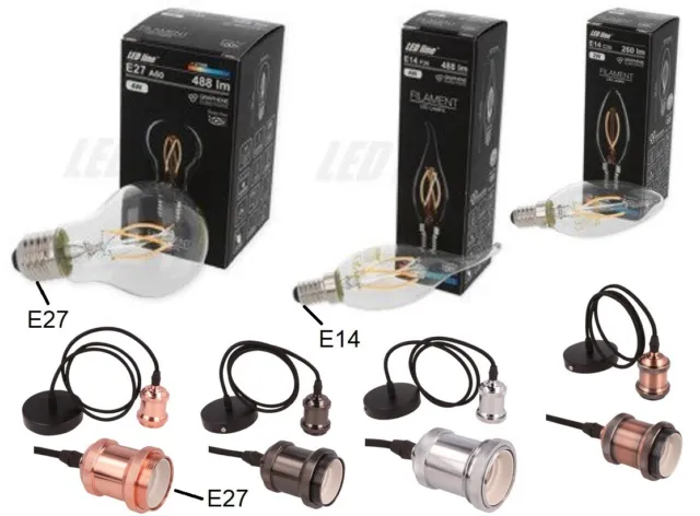 2W 4W 6W 8Watt E14 E27 Filament LED A++ Hängeleuchte Kupfer Chrom Schwarz 220V