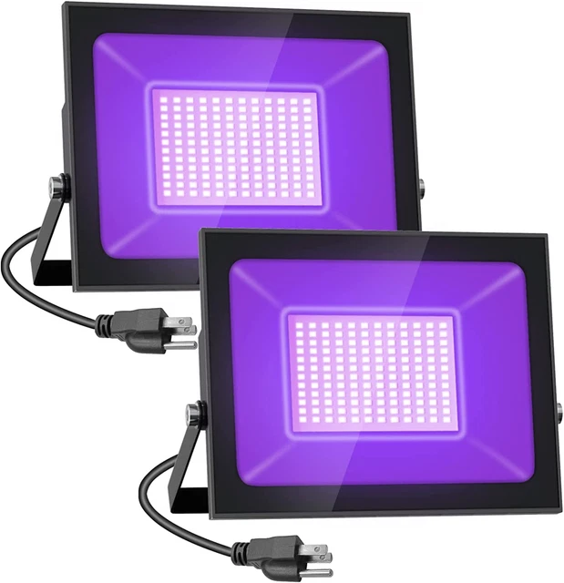 2 Pack 60W LED Black Light, Blacklight Flood Light with Plug, IP66 Waterproof Bl