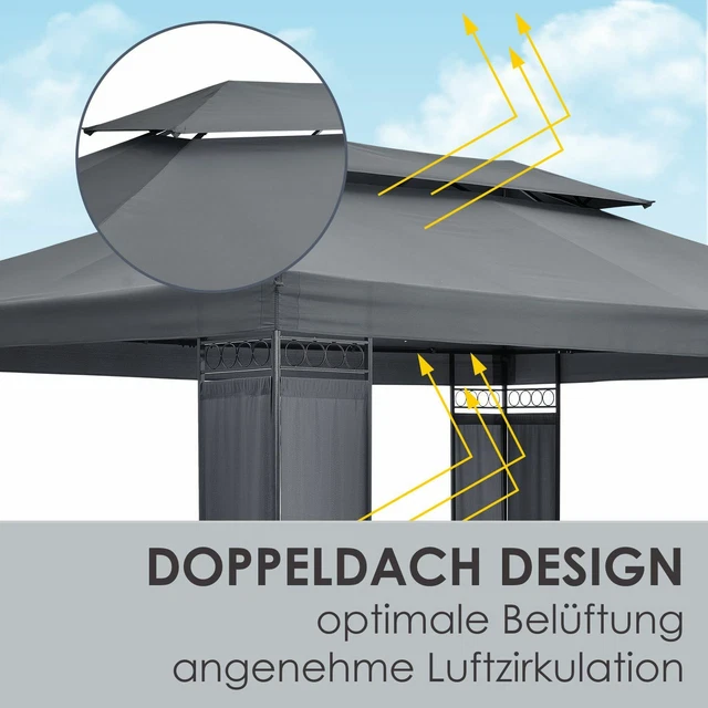Pavillon Gartenzelt Partyzelt Gartenpavillon beige grau blau 3x4 m Juskys® 3