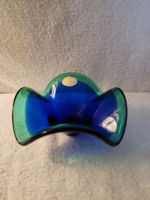 Vintage Italian Murano Candy Dish Blue Art Glass Bowl Blue Green Murano Trinket