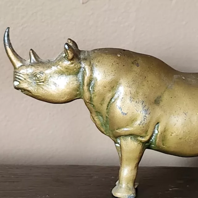 Antique Rhino Rhinoceros Bronze Bronzed Figure Sculpture Animal Figurine Mini